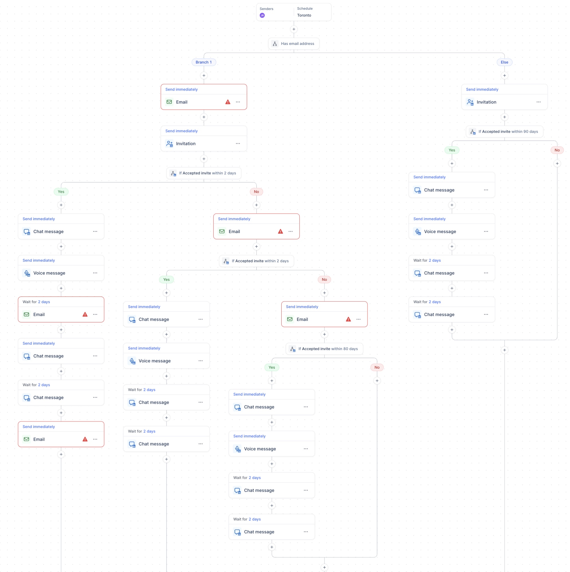 Lemlist branching sequence for the 90-day job-change campaign