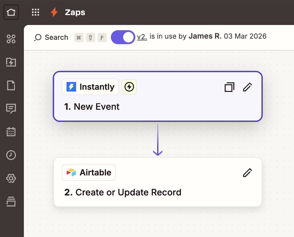 Zapier zap: Instantly event creates or updates an Airtable record